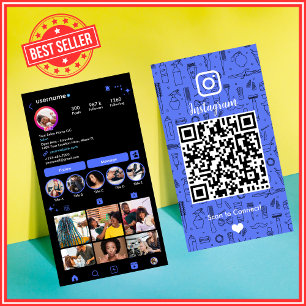 Cartão De Visita Salão Instagram Azul Código QR de Mídia Social