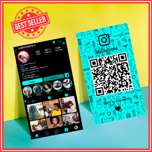 Cartão De Visita Salão Instagram Turquesa QR Mídia Social