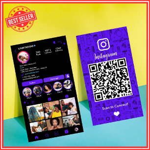 Cartão De Visita Salão Instagram Violeta Código QR de Mídia Socia