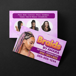Cartão De Visita Salão Pink Braids Tranças Africanas Estilo de Cabe