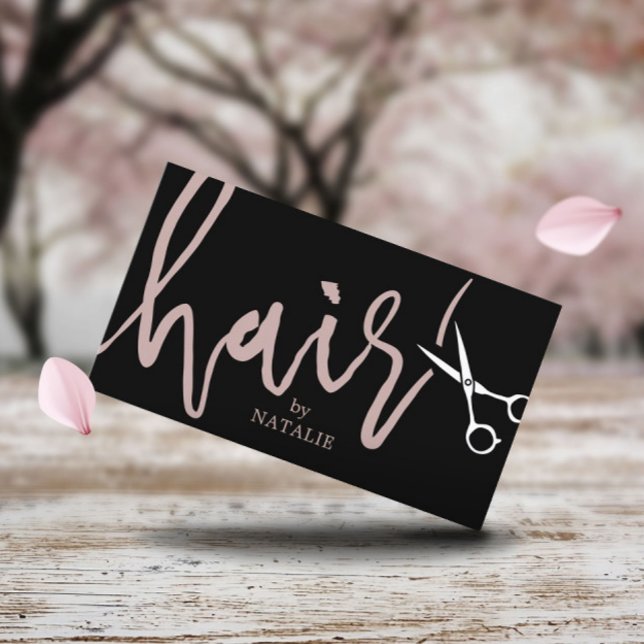 Cartão De Visita Salão Preto de Tesoura Elegante Hair Stylist (Criador carregado)