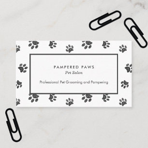 Cartão De Visita Salão Profissional de Pet Silver Glitter Paw Print