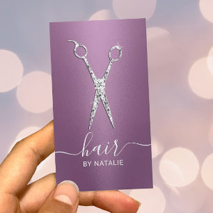 Cartão De Visita Salão Roxo da Tesoura Diamante Hair Stylist