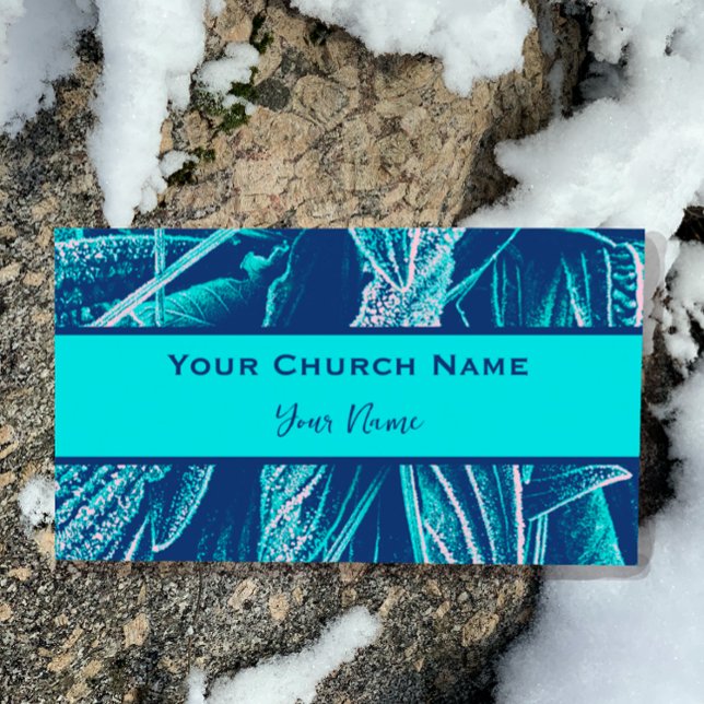 Cartão De Visita Salmos Versos da Bíblia Natural Turquesa Moderna 2 (Personalize your own Church invitation cards with a favorite Bible Verse Scripture on Back. )