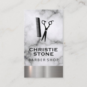 Cartão De Visita Salon Shears Marble Metal Trim