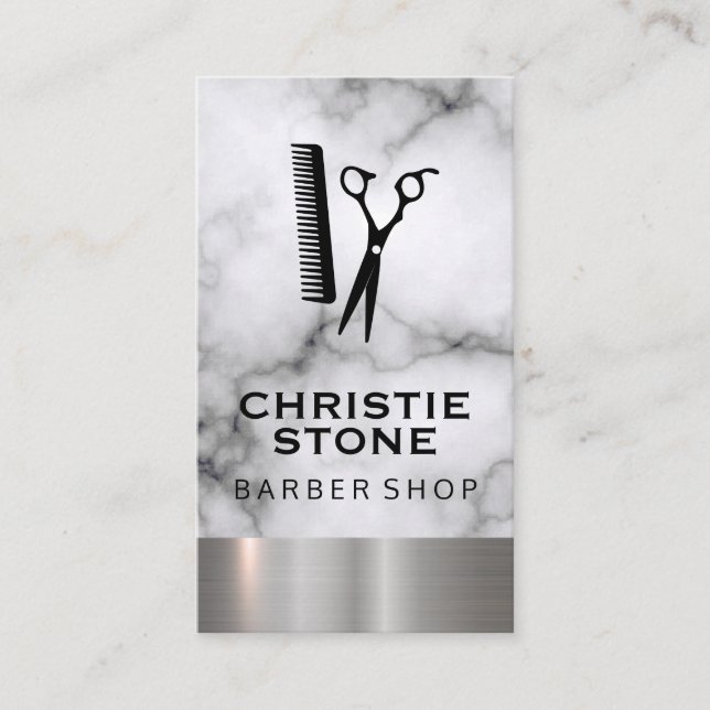Cartão De Visita Salon Shears Marble Metal Trim (Frente)