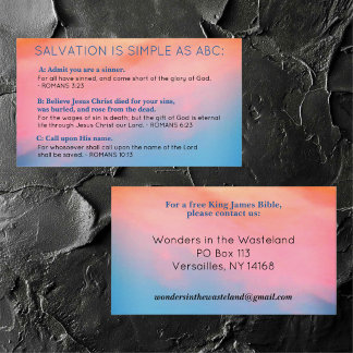 Cartão De Visita Salvation ABC's Christian Evangelism Gospel KJV 