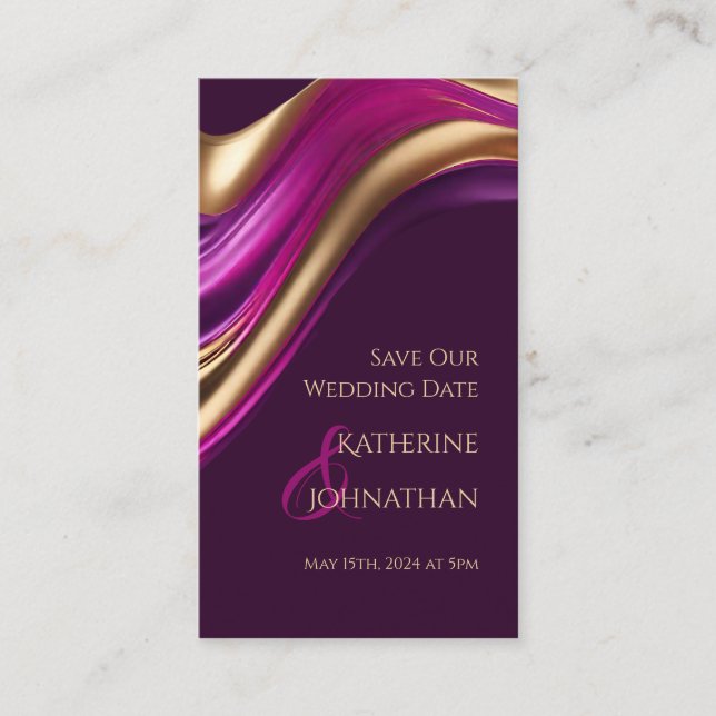 Cartão De Visita Salve a Fúsia de Casamento-Púrpura e Dourada- (Frente)