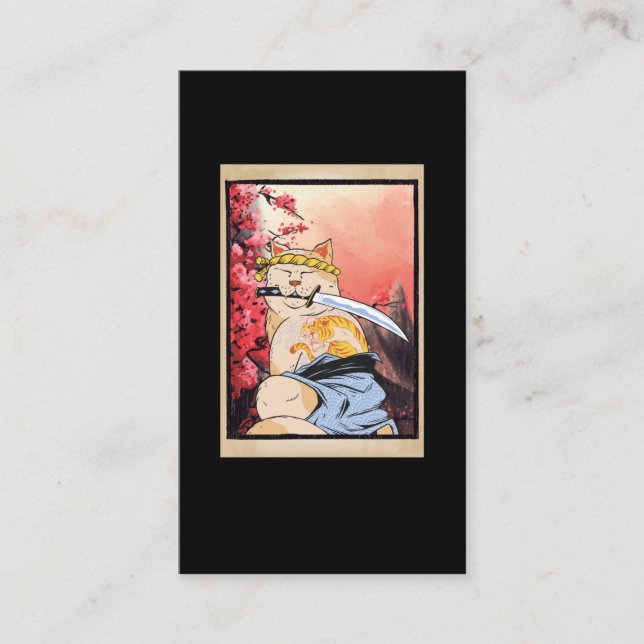Cartão De Visita Samurai Cat Swordsman Ninja Kitten Japonês (Frente)