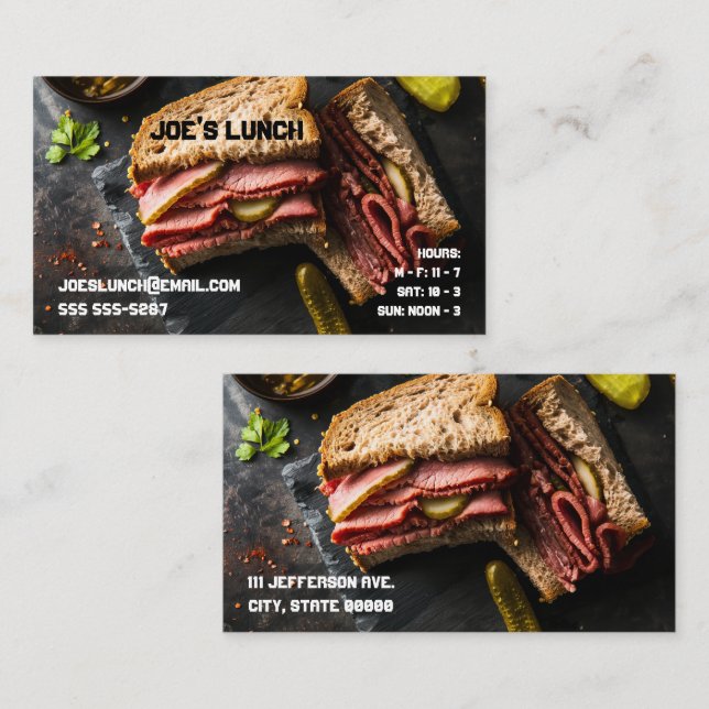 Cartão De Visita Sanduíche Pastrami com picles (Frente/Verso)