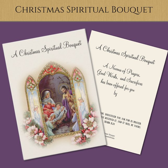 Cartão De Visita Santa Buquê Espiritual da Natal (Traditional Catholic Christmas Spiritual Bouquet Prayer Cards Easy to Personalize! )