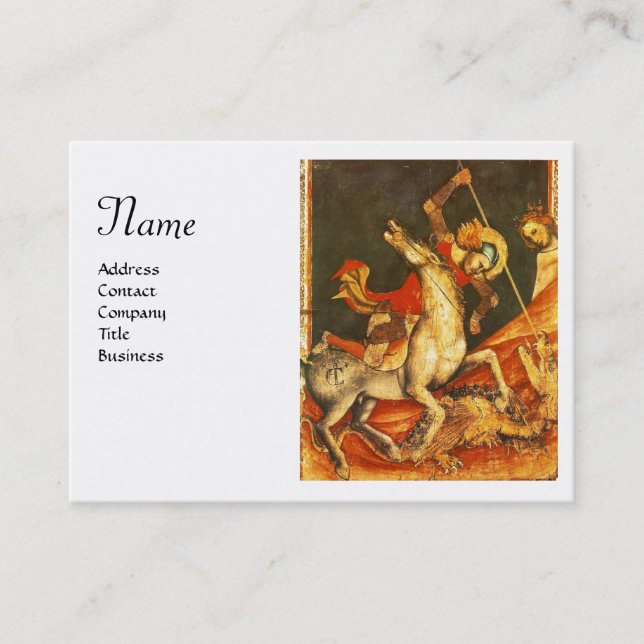 Cartão De Visita Santo George Batalha e Dragão Monograma, Branco (Frente)