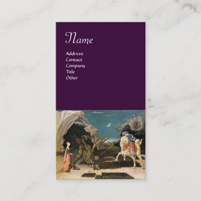 Cartão De Visita SANTO GEORGE E DRAGON, castanho, vermelho azul, ro (Frente)