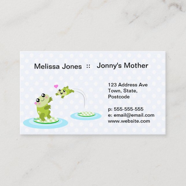 Cartão De Visita sapos bonitos - sapo de mãe e filho de Kawaii (Frente)
