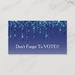 Cartão De Visita Sapphire Blue Glitter Drip Vote Reminder
