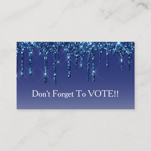 Cartão De Visita Sapphire Blue Glitter Drip Vote Reminder (Frente)