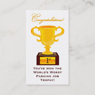 Cartão de visita sarcástico do troféu do
