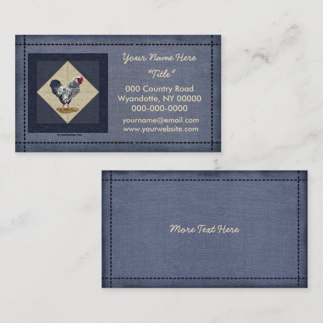 Cartão De Visita Sarja de Nimes atada prata do galo de Wyandotte (Frente/Verso)