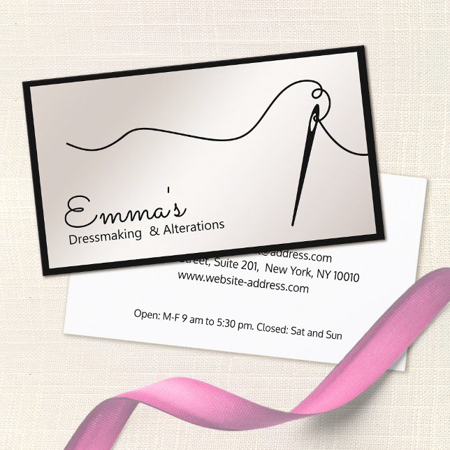 Cartão De Visita Satin Dourado Sewing Agulha Thread Seamstress Busi (Criador carregado)