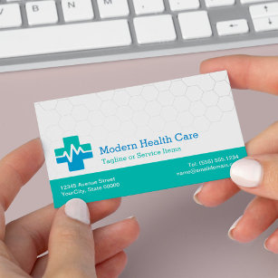 Cartão De Visita Saúde Médica Moderna - Azul Verde Branco