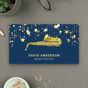 Cartão De Visita Saxofonista Elegante saxofone de Gold Foil Confett