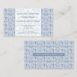 Cartão De Visita Scandinavian Blue and White Floral Elegant