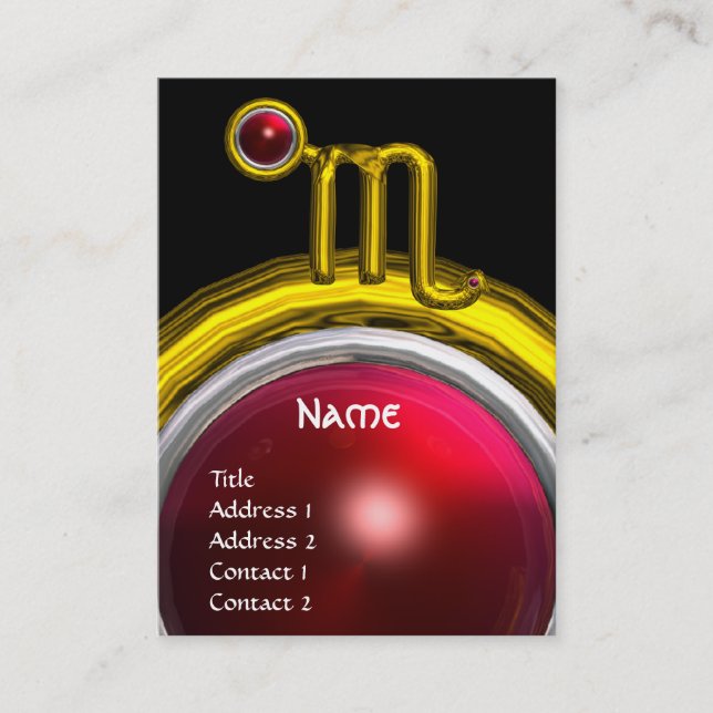 Cartão De Visita SCORPIO ZODIAC ANIVERSÁRIO MONOGRAMA Granada verme (Frente)