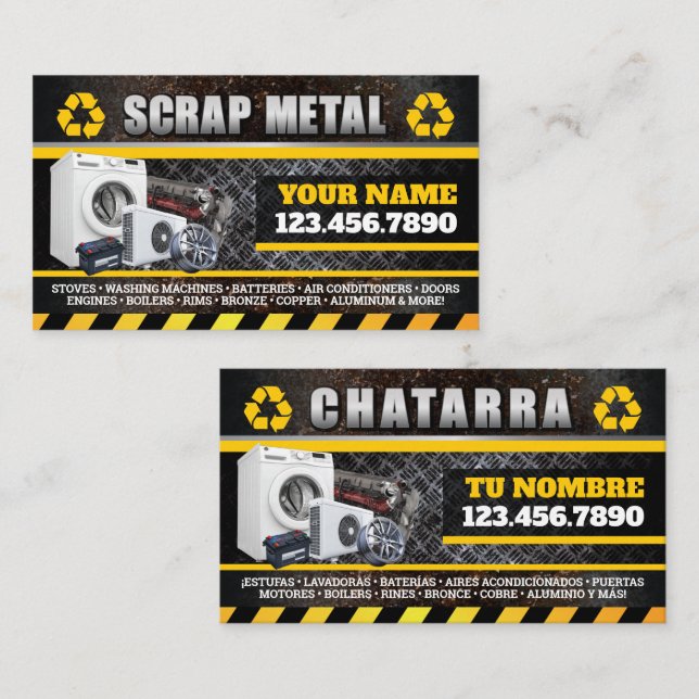 Cartão De Visita Scrap Metal English & Spanish Business Card (Frente/Verso)