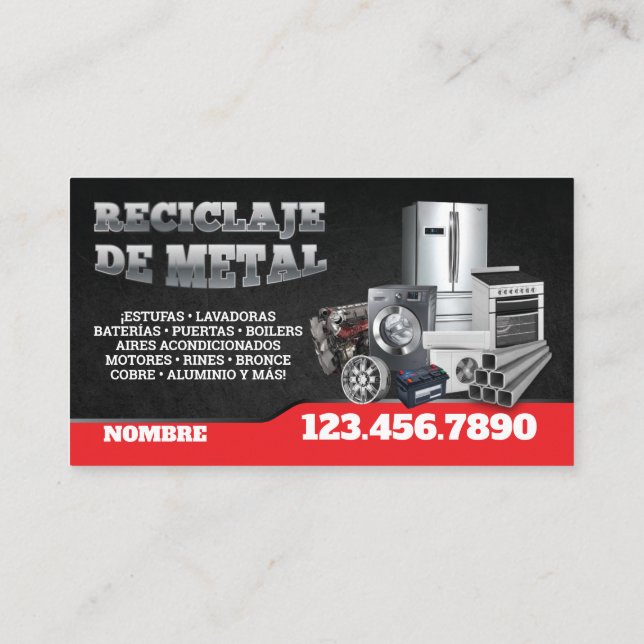 Cartão De Visita Scrap Metal Recycle English-Spanish Business Card (Verso)