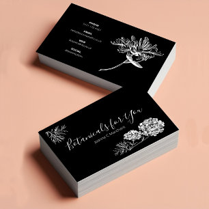 Cartão De Visita Script Botânico Moderno e Flores Desenhadas UK/Eur