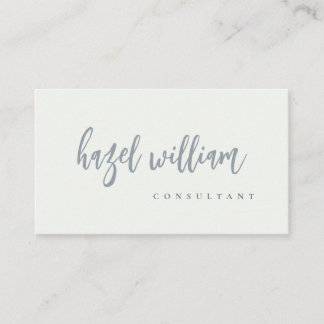 Cartão De Visita Script Branco de Cinzas Negra Simples e Moderno Mí