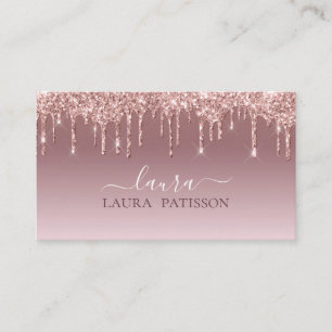 Cartão De Visita script chic com rosa Dourado brilho com monograma
