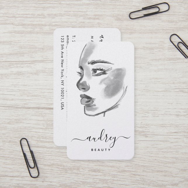 Cartão De Visita Script de Aquarela Preta na moda Beauty (Frente/Verso In Situ)