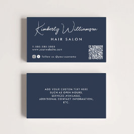 Cartão De Visita Script de Assinatura Chic Código QR Azul