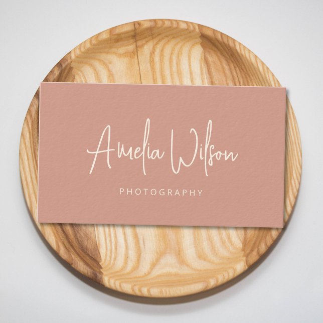 Cartão De Visita Script de assinatura manuscrita Dusty Rosa Boho (Criador carregado)