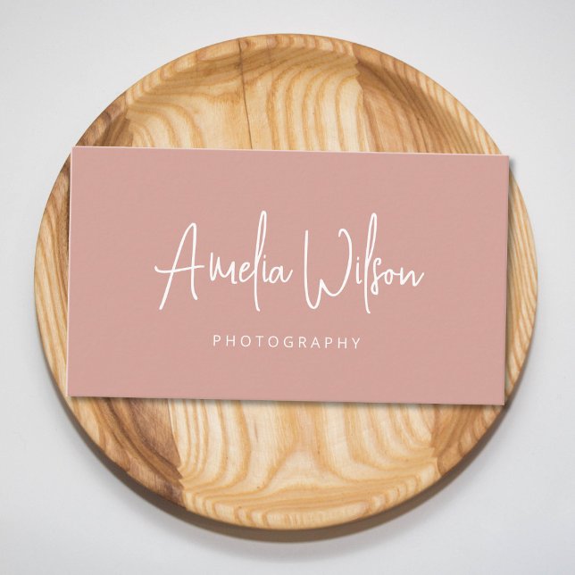 Cartão De Visita Script de assinatura manuscrita Dusty Rosa Boho (Criador carregado)