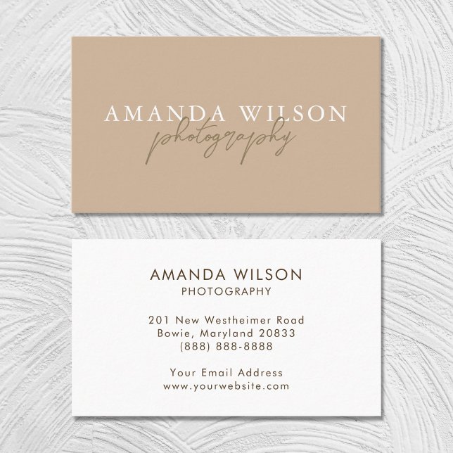 Cartão De Visita Script de Assinatura Manuscrito Boho Beige Brown (Criador carregado)