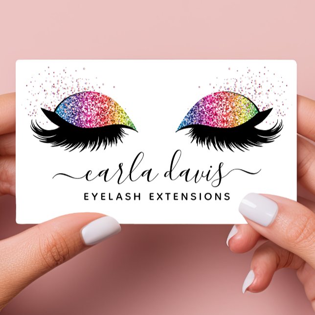 Cartão De Visita Script de Assinatura Rainbow Glitter Eyelashes (Criador carregado)