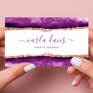 Cartão De Visita Script de Assinatura Roxo e Dourado Aquarela
