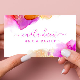 Cartão De Visita Script de Assinatura Tinta a Álcool Laranja Rosa