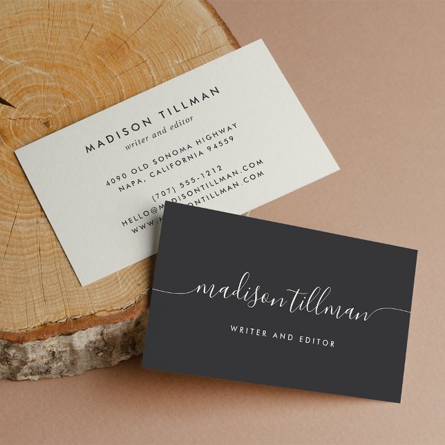 Cartão De Visita Script de Caligrafia Moderna de Cinzas Black & Ivo (Criador carregado)
