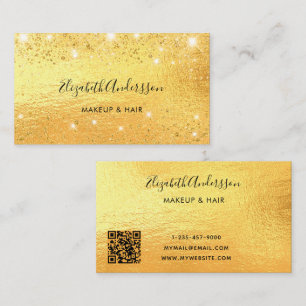 Cartão De Visita script de código QR de brilho Dourado