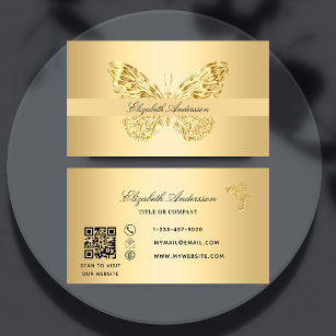 Cartão De Visita Script de código QR de ouro borboleta