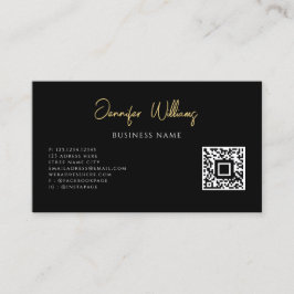 Cartão De Visita Script de Código QR Personalizado Preto e Branco M