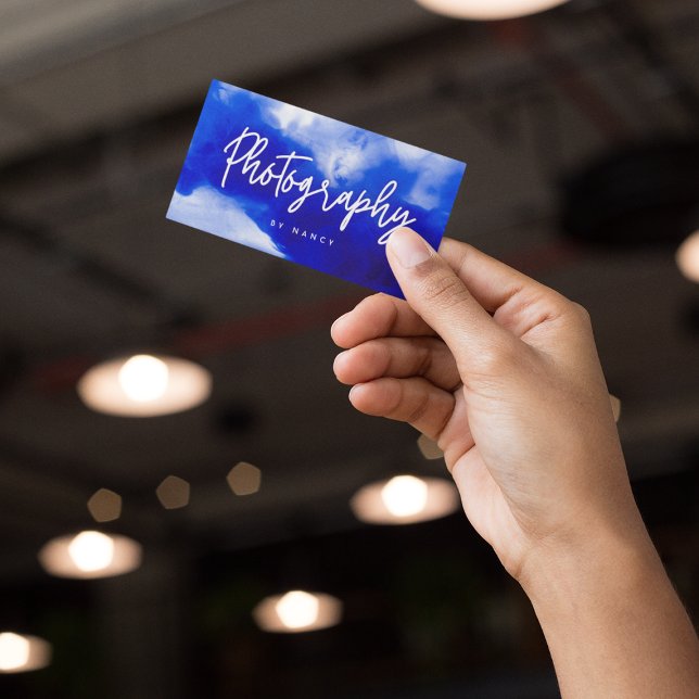 Cartão De Visita Script de fotografia Neon Azul (Criador carregado)