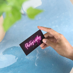 Cartão De Visita Script de Fotografia Neon e Smoke Rosa