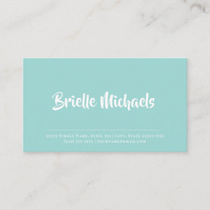 Cartão De Visita Script de pincel manuscrito em aqua simples