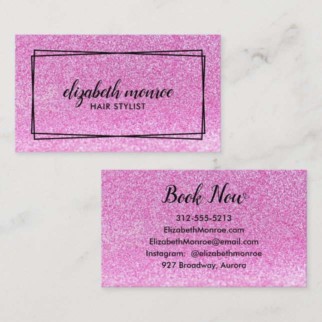 Cartão De Visita Script de Salão de Makeup do Hairstylist do Glitte (Frente/Verso)