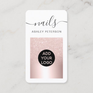 Cartão De Visita Script de unhas metálicas de brilho dourado rosa