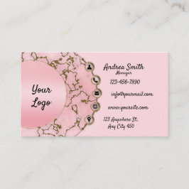 Cartão De Visita Script Dourado de Leve Chic Blush Pink Marble Glit